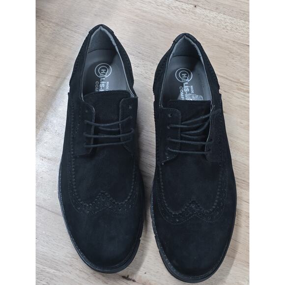 Halis-Men Comfort Men's Black Suede Oxford Wingtip Brogue Lace-Up Formal Shoes - Picture 2 of 8